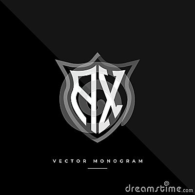 Letters AX monochrome silver shield monogram vector logo template Vector Illustration