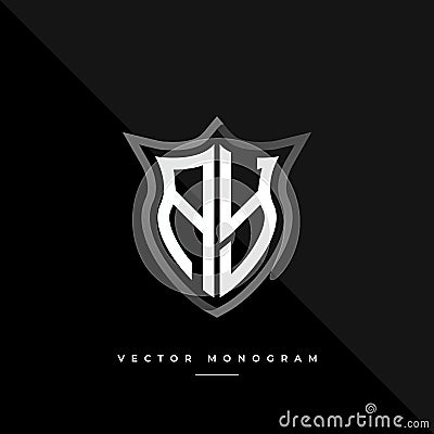 Letters AY monochrome silver shield monogram vector logo template Vector Illustration