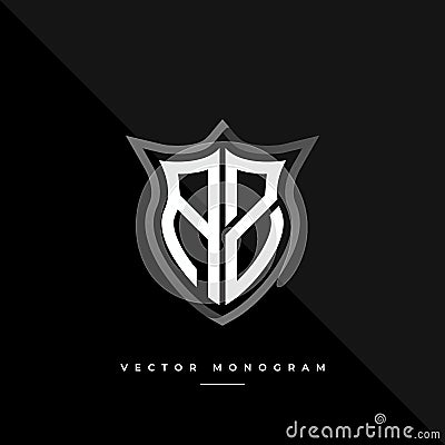Letters AZ monochrome silver shield monogram vector logo template Vector Illustration