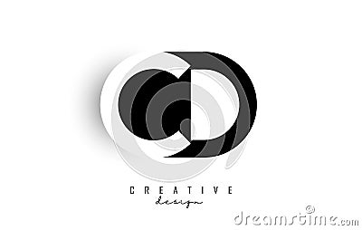 Letters CD Logo with black and white negative space design. Letters C and D with geometric typography Vector Illustration