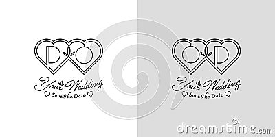 Letters DO and OD Wedding Love Logo, for couples with D and O initials Vector Illustration