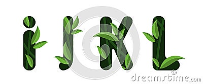 Letters I J K L of the alphabet. Leaf design Vector Illustration