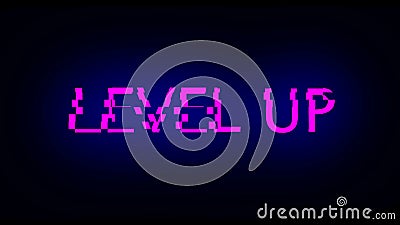 Letters of Level up text with noise on black, 3d render background, computer generating for gaming Stock Photo