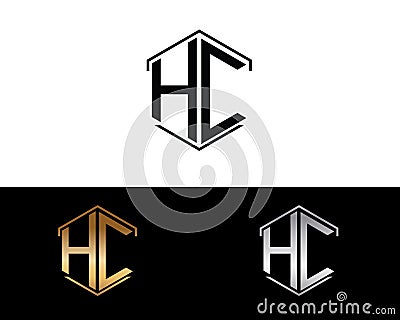 HC letters linked with hexagon shape logo Vector Illustration