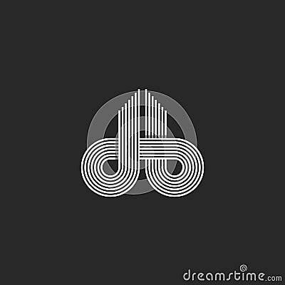 Letters logo DB monogram, offset line overlapping style, mockup emblem business card, black and white design element initials Vector Illustration