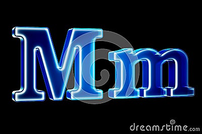 Letters M with hologram effect, 3D rendering Stock Photo