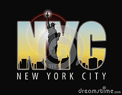 The letters NYC on the landscape of new York Vector Illustration