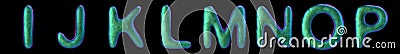 Letters set I, J, K, L, M, N, O, P made of realistic 3d render natural green snake skin texture. Stock Photo