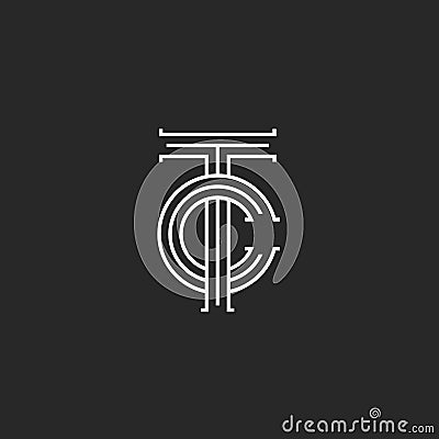 Letters TC logo monogram, overlapping thin lines CT initials emblem, linear style two letters T and C combination Vector Illustration