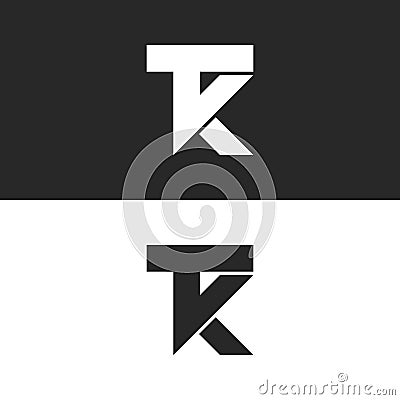 Letters TK logo monogram, combination two letters T and K initials, minimal style KT identity mark emblem black and white design Vector Illustration