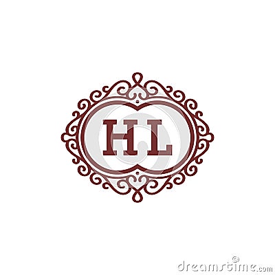 Luxury logo letter HL Flourish Swirl border design Vector Illustration