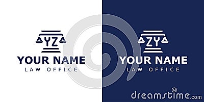 Letters YZ and ZY Legal Logo, suitable for lawyer, legal, or justice with YZ or ZY initials Vector Illustration