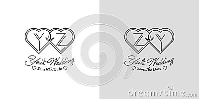 Letters YZ and ZY Wedding Love Logo, for couples with Y and Z initials Vector Illustration