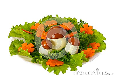 Lettuce and carrot cutting with mushroom. Stock Photo