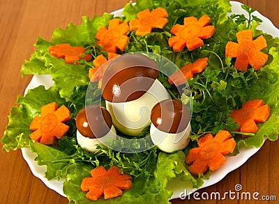 Lettuce and carrot cutting with mushroom Stock Photo