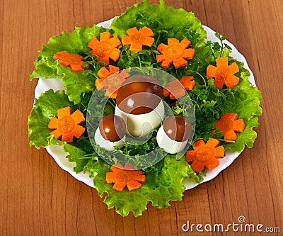 Lettuce and carrot cutting with mushroom. Stock Photo