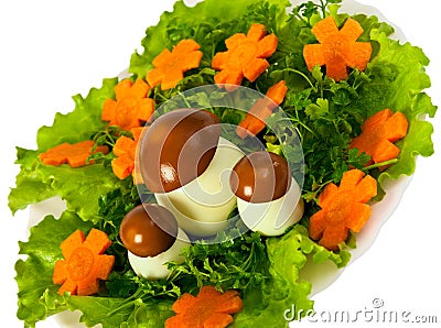 Lettuce and carrot cutting with mushroom. Stock Photo