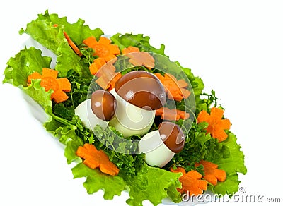 Lettuce and carrot cutting with mushroom. Stock Photo