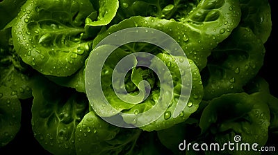 Overhead Shot of Lettuce with visible Water Drops. Close up. Stock Photo
