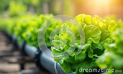 Lettuce ripe bushes close up photo in modern Hydroponics Horticu Stock Photo