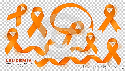 Leukemia Awareness Month. Orange Color Ribbon Isolated On Transparent Background. Vector Design Template For Poster Stock Photo