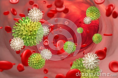 Leukocytes attack the viral infection in the blood Cartoon Illustration