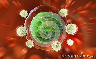 Leukocytes attack the virus. Immunity of the body. Fight against pneumonia Cartoon Illustration