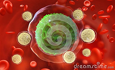 Leukocytes attack the virus. Immunity of the body. Fight against pneumonia Cartoon Illustration