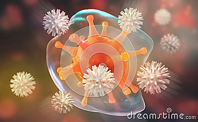 Leukocytes attack the virus. Immunity of the body. 3D illustration on medical research Cartoon Illustration