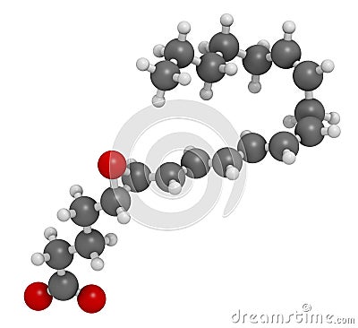 leukotriene A4 (LTA4) molecule. 3D rendering. Atoms are represented as spheres with conventional color coding: hydrogen (white), Stock Photo