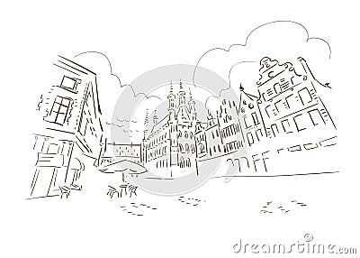Leuven Belgium Europe vector sketch city illustration line art Cartoon Illustration