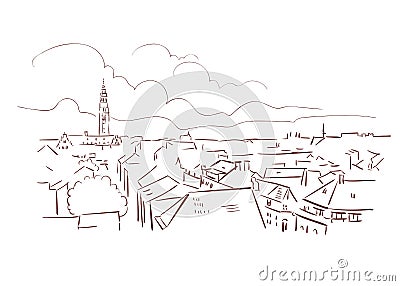 Leuven Belgium Europe vector sketch city illustration line art Cartoon Illustration