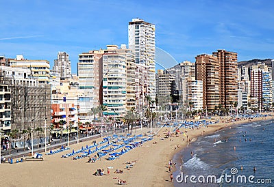 Levante beach in Benidorm, Spain Editorial Stock Photo