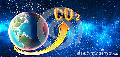 The level of CO2 in the atmosphere rises and exceeds the norm. Stock Photo