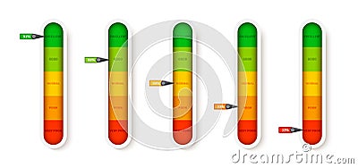 Level indicator meter with percentage units. Scoring progress vertical. Vector illustration on white background Vector Illustration