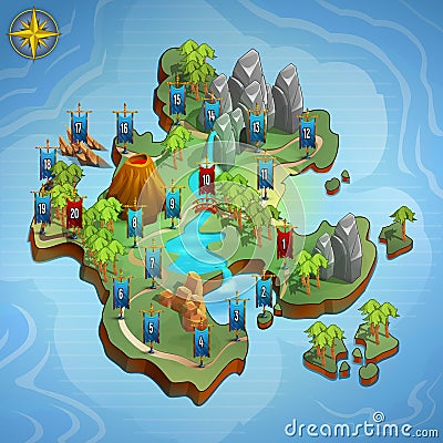 Level maps for game. Example user interface of game. Vector Illustration