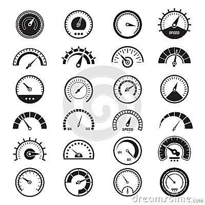 Level measure infographic. Speedometer sign fuel limit speed indicator vector black signs Vector Illustration