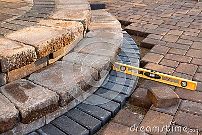 Level on pavers Stock Photo