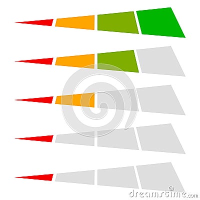 Level, progress bar, indicator. Low-high progression, guage, meter and scale. Benchmark, performance indication Vector Illustration