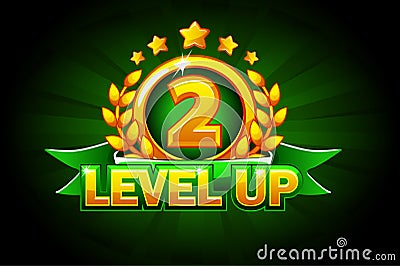 Level UP banner with green ribbon and text. Vector illustration for casino, slots, roulette and game UI Vector Illustration