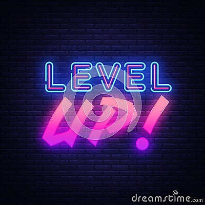 Level UP neon sign vector. Gaming Design template neon sign, light banner, neon signboard, nightly bright advertising Vector Illustration