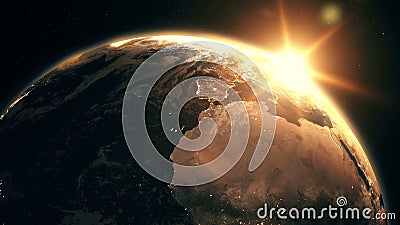 Lever de soleil épique réaliste fortement détaillé au-dessus d'animation de la terre 3D de planète clips vidéos Lever de soleil épique réaliste fortement détaillé au-dessus d'animation de la terre 3D de planète clips vidéos