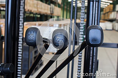 The lever hydraulic system of forklifts. Stock Photo