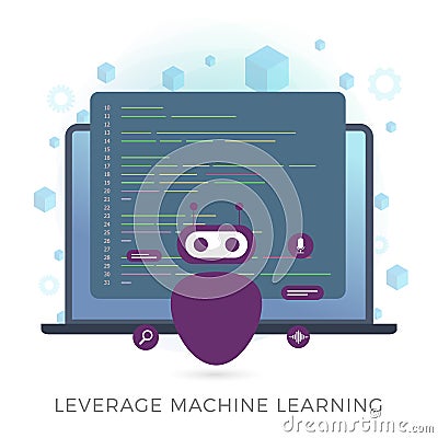 Leveraging Machine Learning, big data and artificial intelligence AI concept. Neural network deep learning algorithm Vector Illustration
