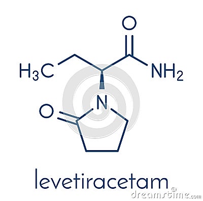 Levetiracetam epilepsy seizures drug molecule. S-isomer of etiracetam. Skeletal formula. Vector Illustration