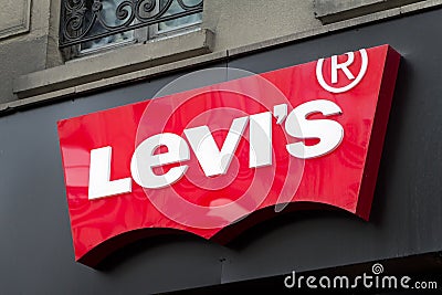 Levi`s logo on Levi`s shop Editorial Stock Photo