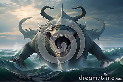 Leviathan creature Sea monster Mythical sea serpent Leviathan illustration Stock Photo