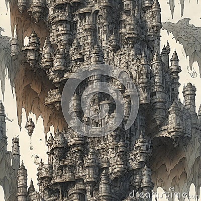 Levitating Citadels - Seamless Repeatable Pattern - Generative AI Stock Photo