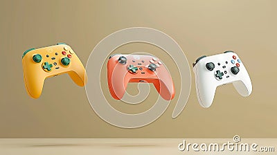 Levitating gamepads on pastel background, gaming and e sports concept with copy space. Stock Photo