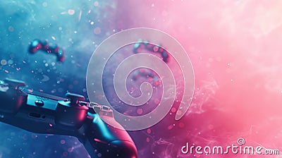 Levitating gamepads on pastel background, gaming, online gaming, e sports concept with text space. Stock Photo